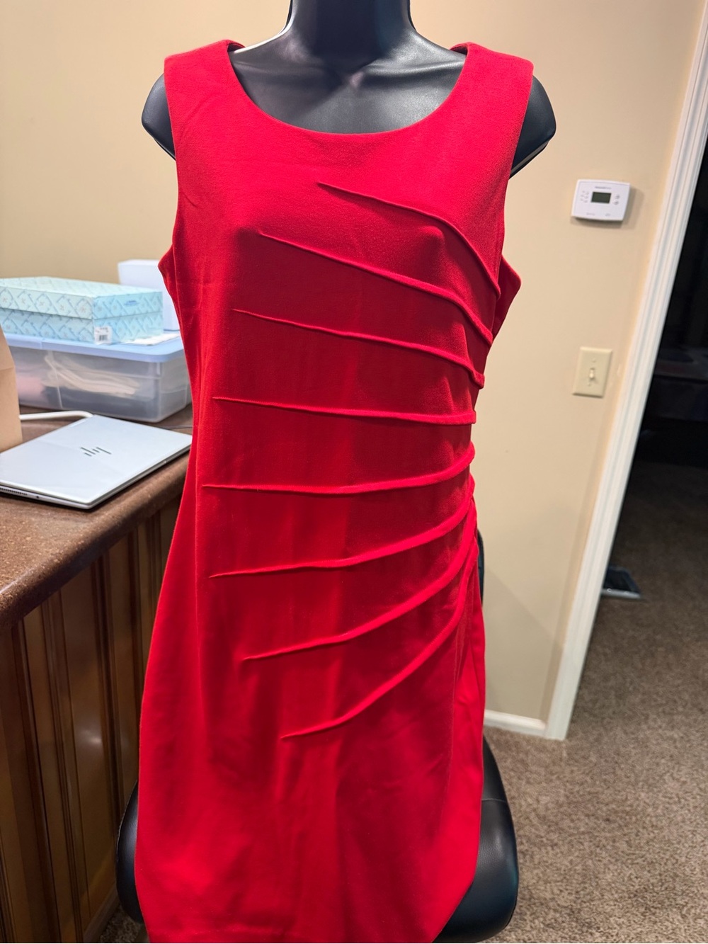 Calvin Klein Red Sleeveless Pleated dress